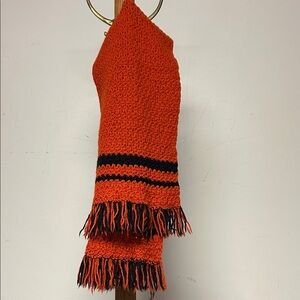 Orange and Black Knit Scarf with Fringe